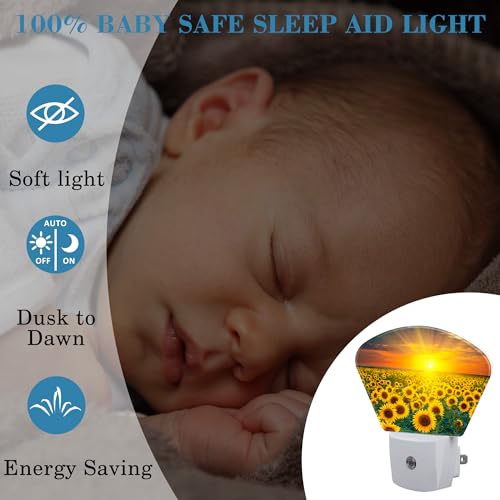 Image of Sunflowers and Sunrise Night Light Plug into Wall, Sunflower Fields Night Light with Dusk to Dawn Sensor for Kid Girls Boys Women Men Room, Hallway, Kitchen, Bathroom, Stairs Decor