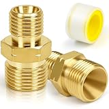 Alethron Gasschlauch Verbinder, 2 Stück Messing Gas Adapter 3/8 auf 1/4 Zoll mit Gewindedichtband Doppelnippel Gasschlauch AG 1/4" lks x AG 3/8" lks Adapter 1/4 auf 3/8 für Rohr Gasflaschen