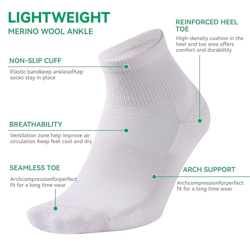 Image of 3 Pairs 90% Merino Wool Ankle Socks, Thin All-Season Casual Soft Breathable for Men Women