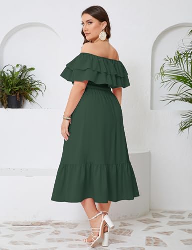Image of KOJOOIN Women Plus Size Off Shoulder Maxi Dress Ruffle Flowy Casual Summer Boho Long Dresses