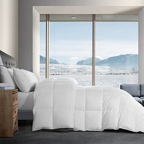HOMBYS Feather and Down Comforter, Oversized King Comforter 116 x 98, White Extra Large Duvet Insert for All Season, 100% Cotton Cover Down Proof with Corner Tabs