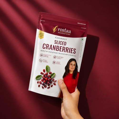 Image of Rostaa Gourmet Sliced Cranberries 200 gms | Rich in Antioxidants, Fiber & Vitamin C | Supports Immunity, Digestion & Heart Health | Premium & 100% Natural Snack (200 Gram (Pack of 1))