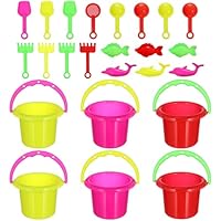 POPETPOP 24Pcs Mini Beach Toy Set with Sand Bucket and Spade for Kids Outdoor Sand Play Backyard and Beach Activities