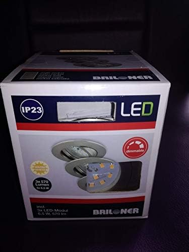 Briloner BRILONER Lampen - LED-inbouwlampen, set van 3, plafondlampen dimbaar, LED-module draaibaar, elk 6,5 watt, elk 570 lumen, 3.000 Kelvin, IP23, mat nikkel, 82x28mm (DxH), 7296-032 photo 3