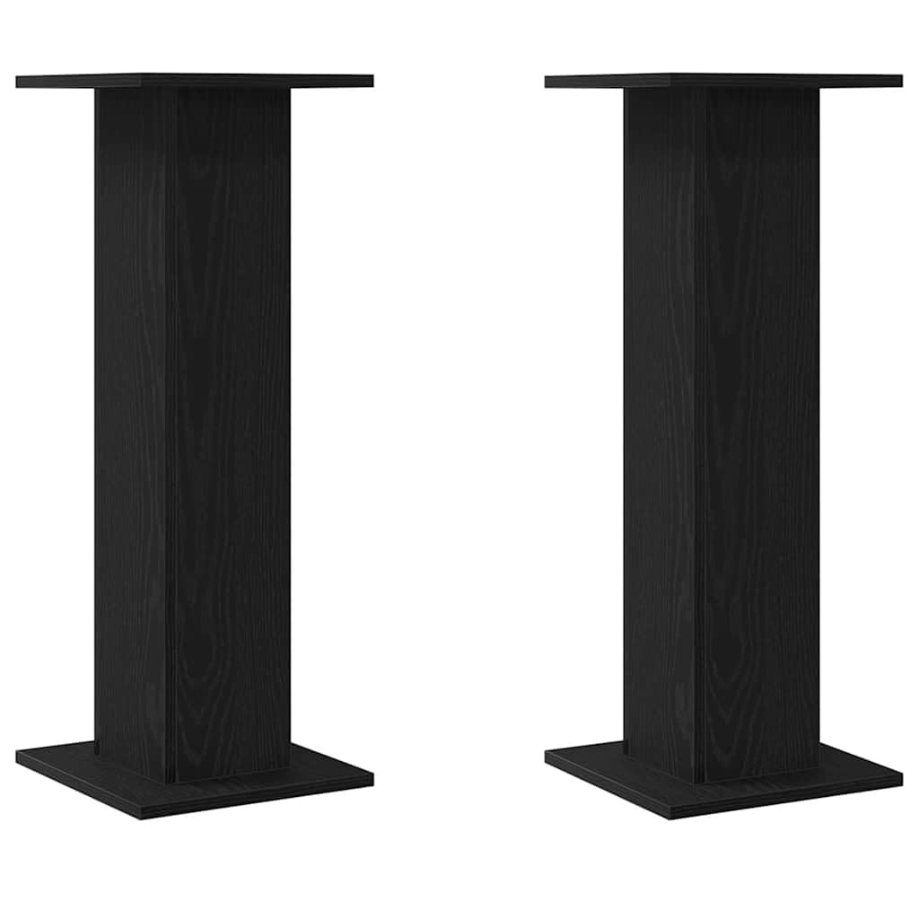 Set di 2 supporti per altoparlanti, in legno nero, effetto rovere, 30 x 30 x 80 cm, per altoparlanti da scaffale