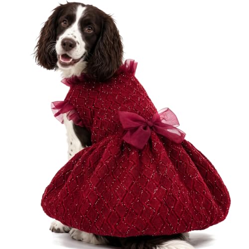 Kuoser Dog Dress, Princess Puppy Tutu with Bow-Knot, Red Dog Dresses L
