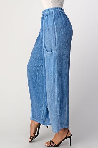 Straight Cotton Linen Pants with Pockets (US, Alpha, One Size, Regular, Regular, Blue)3