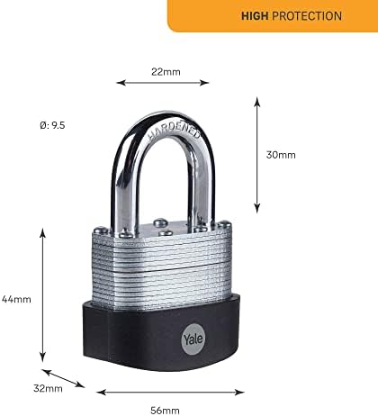 Yale Y125B/50/129/1 - Laminated Steel Padlock (50 mm) - Outdoor Hardened Steel Shackle Lock for Shed, Gate, Chain - 3 Keys - High Security