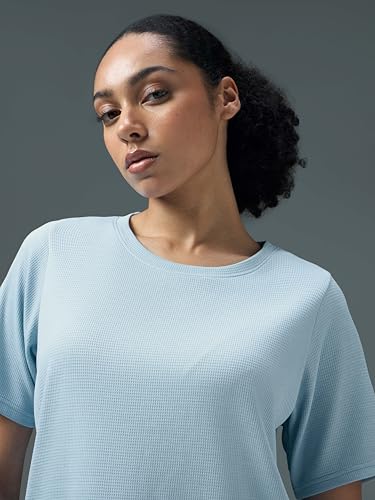 Image of TECHNOSPORT Women Relaxed Fit Cubic Melange Round Neck T-Shirt | Quick Dry Polyester Casual Tee with UPF 50+ UV Protection, Anti-Microbial & Double Cool Technology