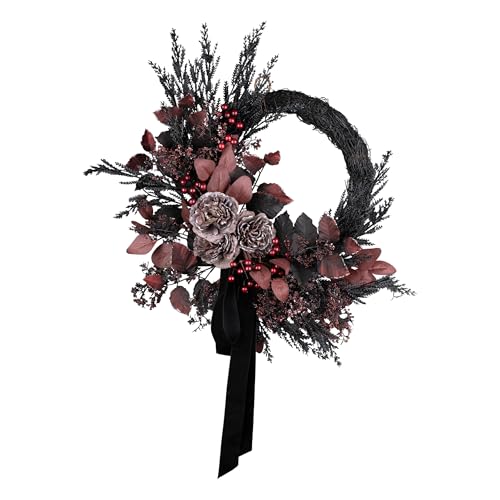 National Tree Company Artificial Red Widow Halloween Wreath, Black...