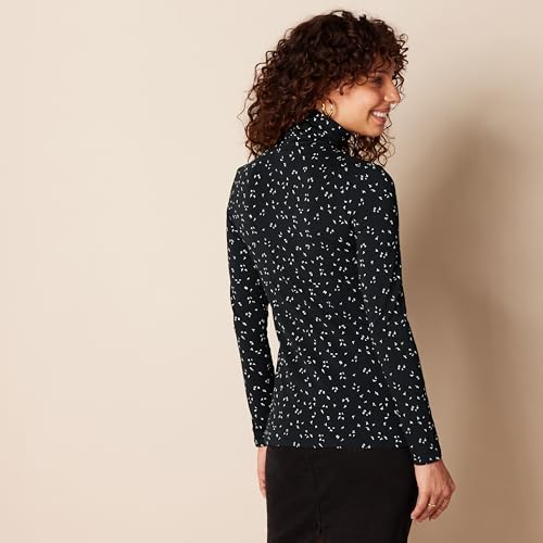 Amazon Essentials Women's Long-Sleeve Turtleneck (Available in Plus Size), Black White Tossed Leaf, X-Large3