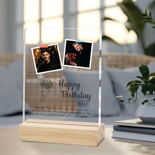 Image of Giftplease Personalized Happy Bithday Photo Plaque with Photo | Custom Friendship Gift with Wooden Stand | Best Friend Birthday Keepsake for Him or Her CS 01