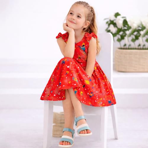Image of Miss Lavish London Kid Dress for Girls, Shoulder Bow Printed Party Dress, Summer Dress for Girls, Kids Printed Dress for Birthday, Vacation, Wedding & Festival Girls Dresses