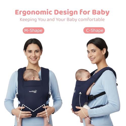 Image of Haus & Kinder Baby Carrier for 0 to 2 Years Baby, Ergonomic Baby Carry Bag for Newborn to Toddler, Soft Infant Carrier with Adjustable Straps, Breathable Lightweight Baby Carrying Bag, Up to 11.5 Kg (Navy)