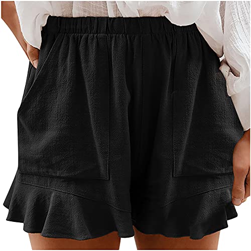 Wide Leg Linen Pants For Women Womens Shorts For Summer Dressy, Women Wide Leg Ruffle Shorts Summer Pants Lightweight Short Pants With Pockets Athletic Knee Shorts #TOP23