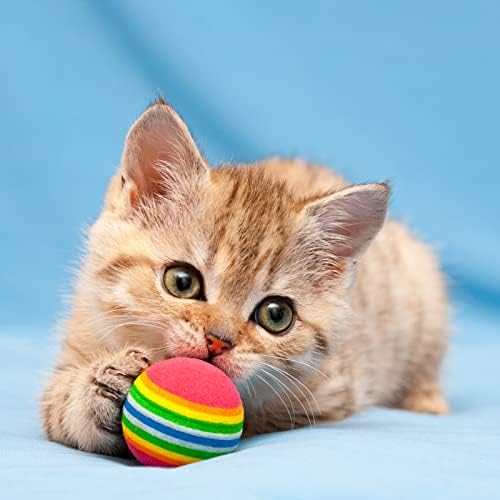 Cobee Rainbow Cat Toy Ball, 12 Pieces Large Cat Ball Toys 3.5 CM Interactive Cat Toy Ball Kitten Play Sports Chase Training Toy Ball