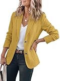 IDEALSANXUN Blazer de Lino y algodón para Mujer, de Manga Larga, Holgada, Casual, Blazer, a Amarillo, Large