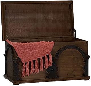 Household Essentials Wooden Arch Trunk Storage Chest, Large, Brown