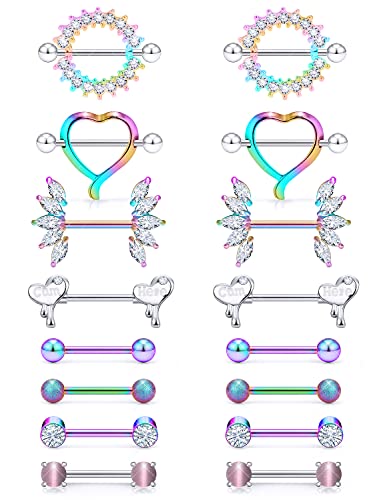 Msndnkwo Surgical Steel Body Piercing Jewelry Nipple Rings Of Distinctive Design 14G 9/16 14Mm Heart Silver Purple Rose Gold Body Piercing Barbell Kit For Women Men Straight Barbell Piercing #TOP1