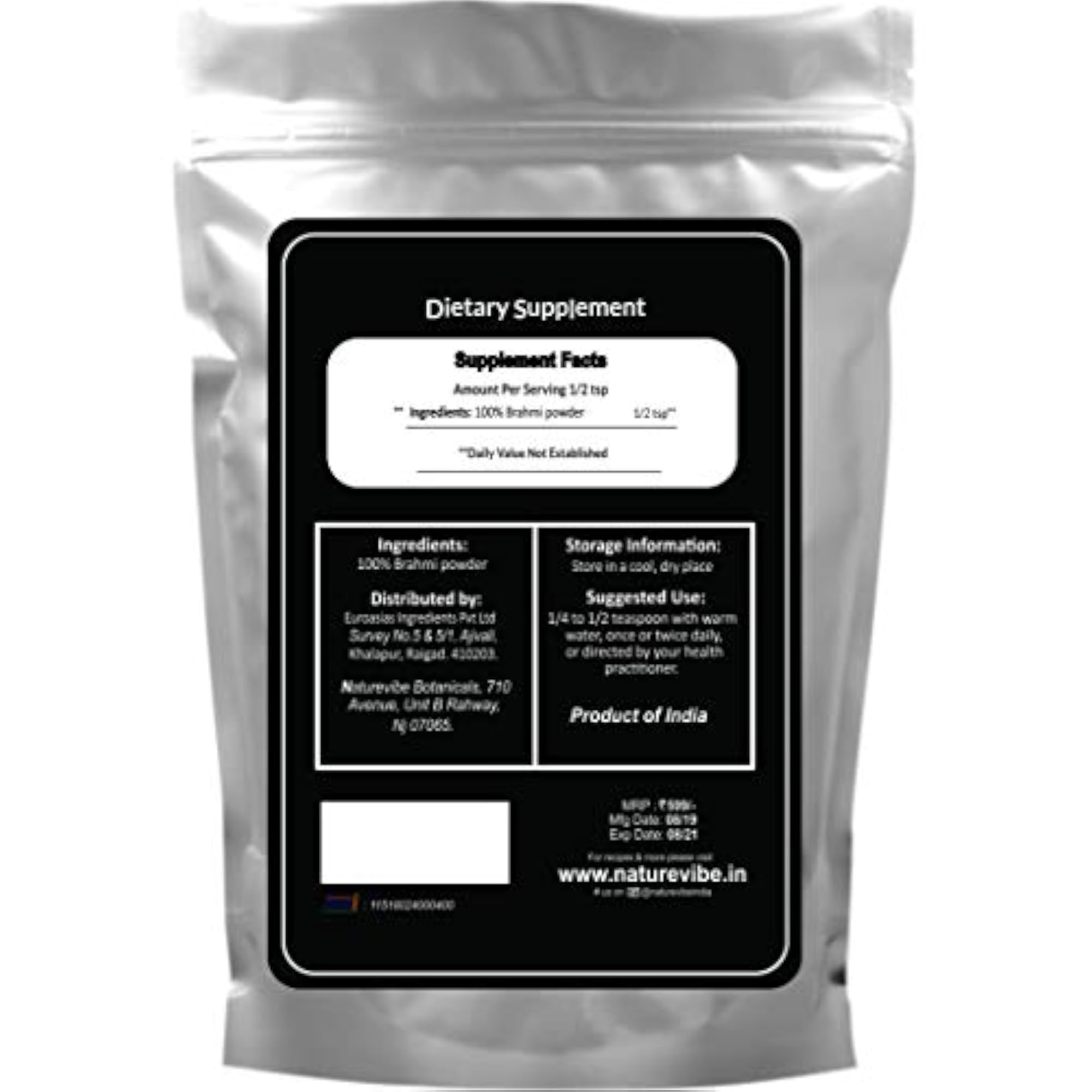 Brahmi Powder, 200gms, Organic Herbal Supplement