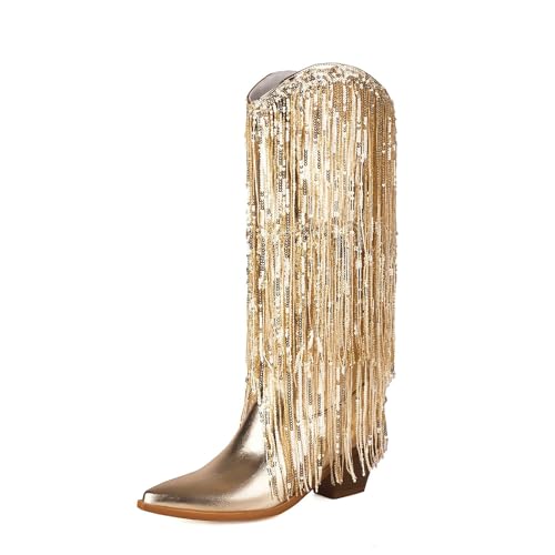 Bottes de cowboy grande taille avec bout pointu et franges