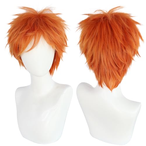 ANOGOL Hair Cap + Short Orange Wig Men Women Ginger Male Wig Cosplay Anime Short Ginger Hair Orange Synthetic Wigs for Halloween Orange Costume Wigs St. Patricks Day Party Parade
