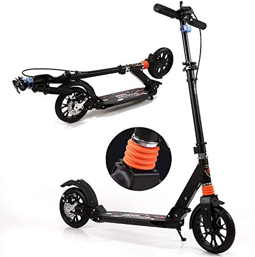 Wjhcdda Scooter Adulto Plegable For Adultos Kick Scooters Con Discos De Freno De Mano Del Viajero Ruedas Grandes Scooters Con Doble Suspensión Hasta 220 Libras No Eléctricos Color : Black