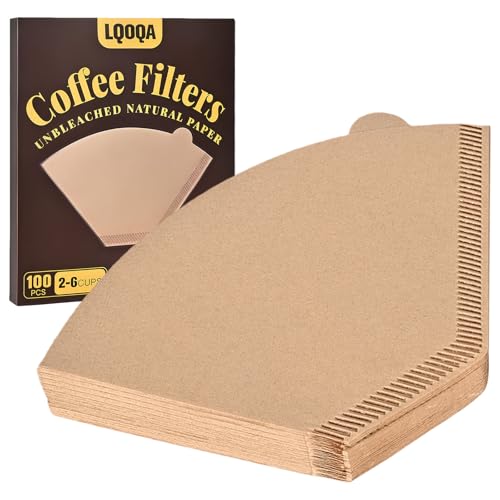 100 Count #2 Cone Coffee Filters, Unbleached Natural Paper, No Blowout & Tear-Resistant, Compostable, Fits 2-6 Cup Makers, Pour-Over & Ninja Brewers