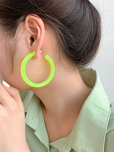 80s Earrings Accessories for Women Retro Colored Neon Hoop Earrings for Women Green Big Hoop Earrings for Halloween 80s Party Neon Costume Accessories3