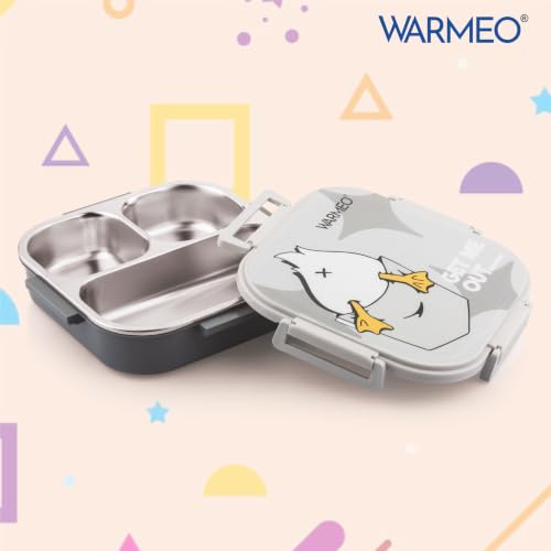 Image of WARMEO Jerry Insulated Lunch Box with Three Compartment BPA Free, Kids Lunch Box,Food Grade Ideal for School, Picnic, Office & Outdoor - 500ml Duck, Stainless Steel