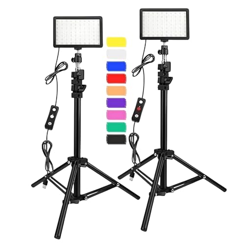 El Mejor Listado de Grabado . 42 TOPTHEROAD 2Pcs Luces para Fotografia, Luz para Grabar Videos con 9 Filtros de Color Y Soporte de Tripie Ajustable para Estudios de Fotografía, Youtube, TikTok, Video en Vivo