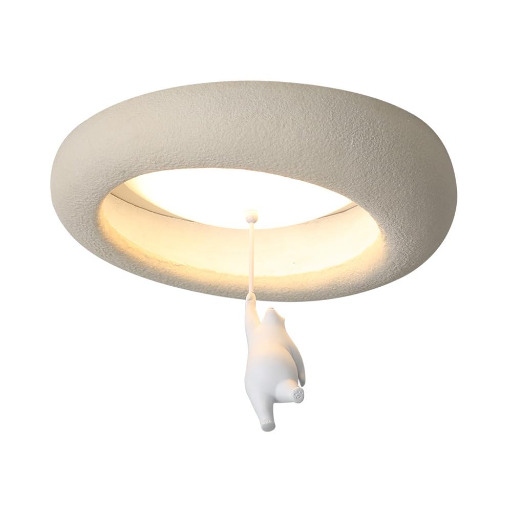 YNVIOZM 15.7" Wabi-Sabi Style Ceiling Lamp 24W Mid-Century Close-to-Ceiling LED Light with Resin Little Bear Decor LED Flush-Mount Lighting Fixtures for Kitchen Island Bedroom Dining Room Hallway