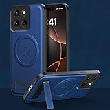 YUECXIN Magnetisch Hülle für Motorola Moto G56 mit Kabellosem Laden, Luxuriös PU Leder Rückseite Handyhülle, Dünne Stoßfest TPU Bumper Schutzhülle mit Ständer. Blau