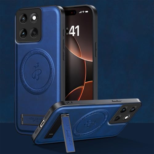 YUECXIN Magnetisch Hülle für Motorola Moto G56 mit Kabellosem Laden, Luxuriös PU Leder Rückseite Handyhülle, Dünne Stoßfest TPU Bumper Schutzhülle mit Ständer. Blau