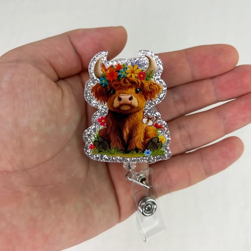 Lebeight BH-057 Cute Highland Cow Badge Reel Retractable For Nurse Rn Lpn Medical Worker & Nursing Student | Funny Animal Pediatric Cow Badge Holder thumb #2