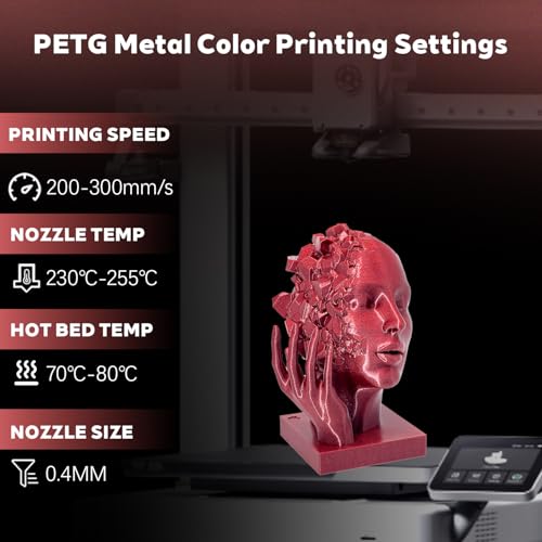 Image of Metal Wine Red Glitter PETG 1.75mm 1kg Shiny Smooth 3D Filament FDM AMS | Metallic finish Shiny Glitter surface High intensity Toughnes enhanced No tangle 1kg spool 2.2lbs for Printer Bambu Prusa