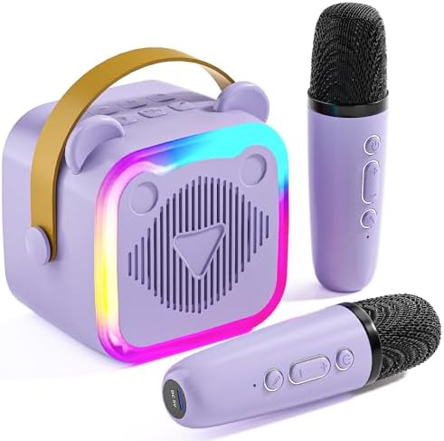 Mini Karaoke Machine for Kids: Portable Singing Toys Speaker with 2 Wireless Microphones for Girls and Boys Ages 3-12+ Years Old(Purple)