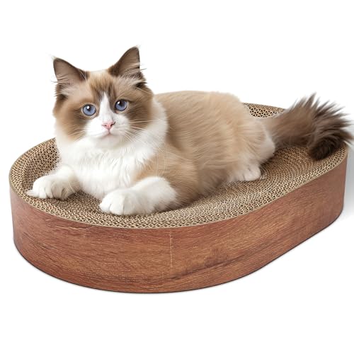 ComSaf Cat Scratching Board - Cat Scratcher Bed for Indoor Cats Corrugated Cardboard Cat Scratch Pad Durable Oval Cat Scratcher Bed Bowl for Kitten Furniture Protector