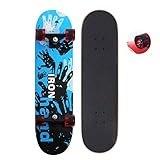 [page_title]-EnjoyFit Skateboard für Kinder Jungendliche und Erwachsene, Komplettboard mit Transparent Leuchtrollen inkl. Alu Truck und ABEC - 7 Kugellager 80 x 20 cm, Belastbarkeit 150 kg (Eisen Hand)