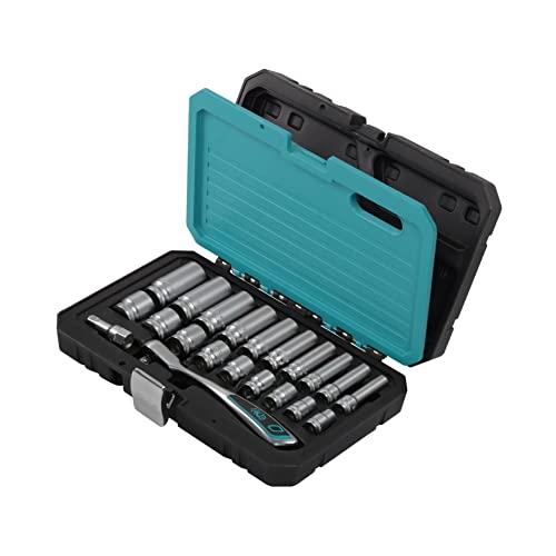 Hb 120-Tooth Teardrop Ratchet Handle 3/8-Inch Drive, Sae/Standard/Deep Socket Mechanical Tool Set 22-Piece With Storage Case, Made In Taiwan Aks001-U #TOP18