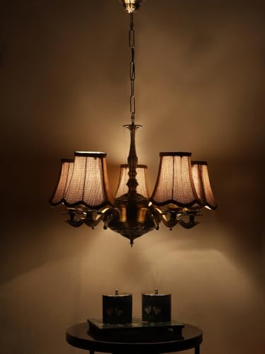 Image of Devansh 05 Lights Beige Vintage Shade with Antique Golden Chandelier -N