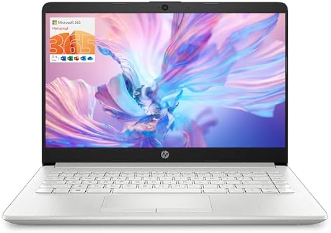 HP Portable Laptop, Student and Business, 14" HD Display, Intel Quad-Core N4120, 16GB DDR4 RAM, 64GB eMMC, 1 Year Office 365, Webcam, RJ-45, HDMI, Wi-Fi, Windows 11 Home, Silver