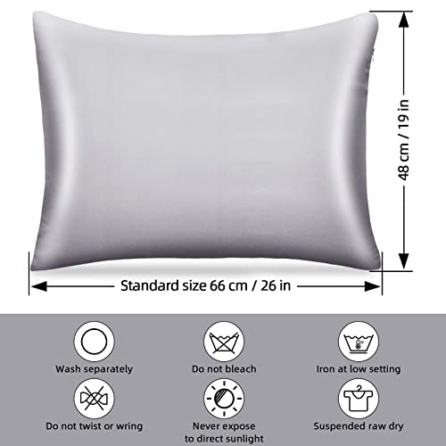pendali Satin Kissenbezug für Haar und Haut, 100% Seidig Luxus Satin Kissenhülle mit Verstecktem Reißverschluss, 1 Stück Kopfkissenbezug Weich und Atmungsaktiv 48 x 66 cm Kissenbezüge (Grau) - Image 4