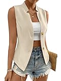 SOLY HUX Women's Waistcoat Vest V Neck Sleeveless Button Front Summer Casual Blazer Jackets Plain Apricot M