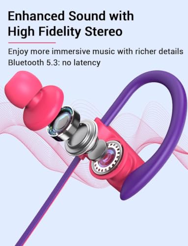 Image of Bluetooth Headphones, Bluetooth 5.3 IPX7 Waterproof Wireless Sports Earbuds for Workout Gym, 16 Hrs Playtime Running Headphones with Noise Cancelling Mic, HiFi Bass Stereo in-Ear Earphones