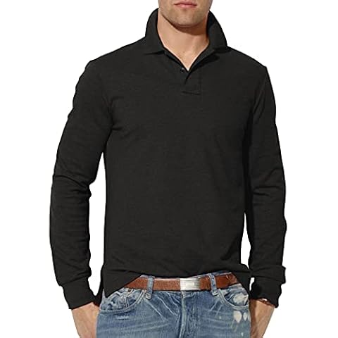 ROCKBERRY Long Sleeve Polo Shirts for Mens-Quick Dry Golf Tops for Men, Outdoor Works, Casual, Military and Hiking Wear-| S M L XL 2XL 3XL | Custom Fit (Black, Medium) Cover