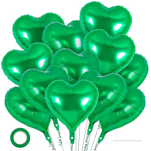 Image of 12 Pcs Green Heart Balloons,18 Inch Heart Foil Balloons Love Balloon Valentine Balloon for Birthday Party Wedding Engagement Party Baby Shower Valentine Day Decorations