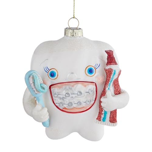 BUTLERS Hang ON Glas Ornament Zahn 11 cm Glas | lustiger Baumanhänger...