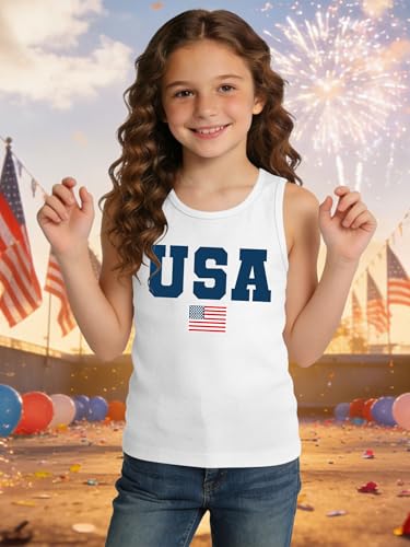 Image of Ithalt Girls 4th of July Tank Top for Kids Boys USA Patriotic Shirt American Flag Tshirt Red White and Blue Sleeveless