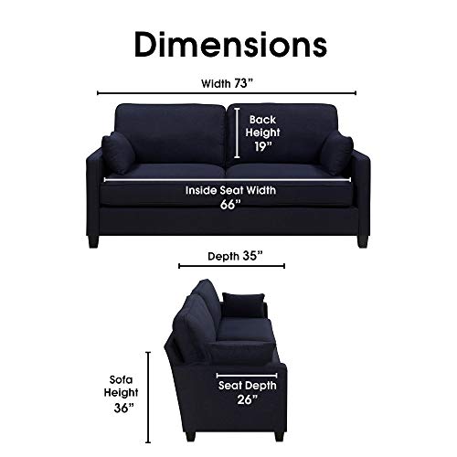 Serta Nina Modern Fabric Upholstery Sofa Collection Padded Shelter Arms, Solid Wood Legs, Couch For Living Room, Track, Navy #TOP2